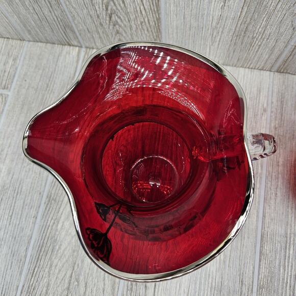 Silver City Glass Co Flanders Poppy Sterling On Red Crystal Pitcher & Vase - Picture 13 of 16